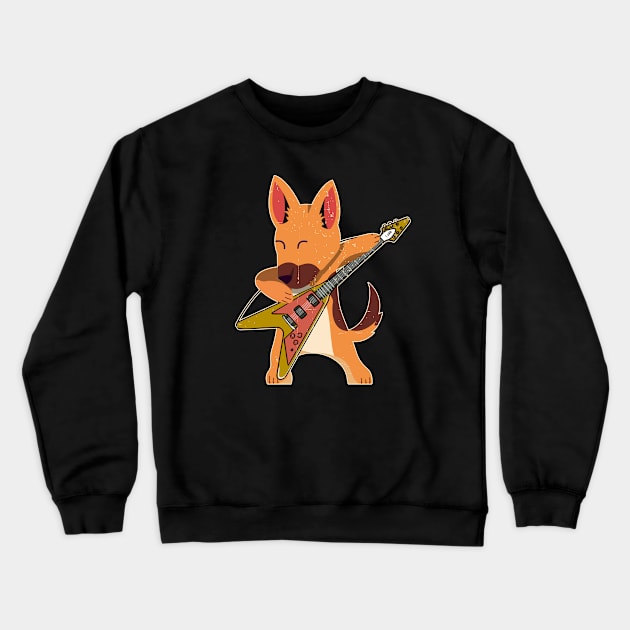 Dog Playing Guitar Rock Rocker Dog Lover Crewneck Sweatshirt by alcoshirts